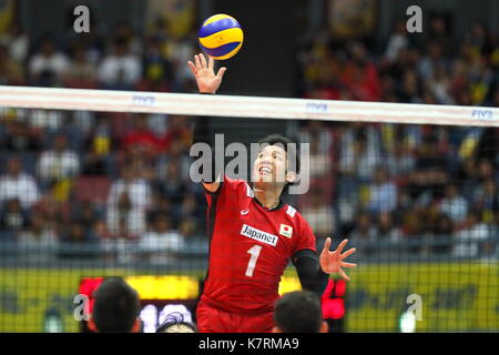 O prendono issei (jpn), 16 settembre 2017 - pallavolo : fivb world grand Champions Cup 2017 uomini match tra Giappone 1-3 l'Iran a Osaka centrale comunale palestra di Osaka in Giappone. (Foto di naoki nishimura/aflo sport) Foto Stock