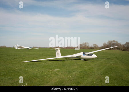 Due alianti in un campo. Storrington, West Sussex, Regno Unito Foto Stock