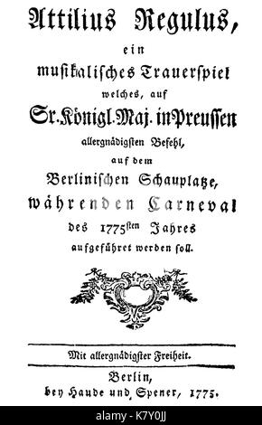 Johann Adolph Hasse Attilio Regolo titlepage tedesco del libretto Berlin 1775 Foto Stock