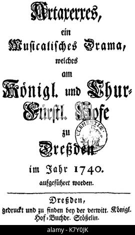 Johann Adolph Hasse Artaserse titlepage del libretto Dresda 1740 Foto Stock