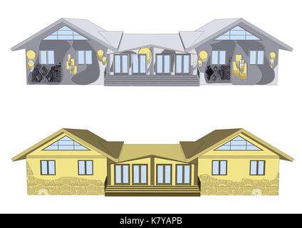 Facciate delle case isolate su uno sfondo bianco Illustrazione Vettoriale