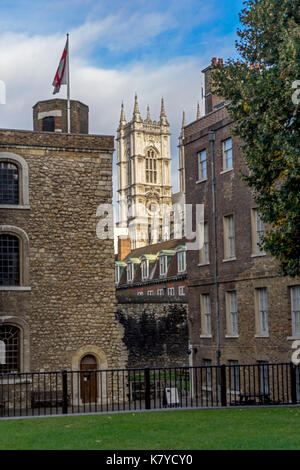 Abbazia di Westminster tower vista dal palazzo di Westminster Foto Stock