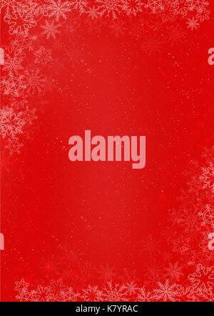 A3 dimensione internazionale - Inverno rosso Natale sfondo della carta con il simbolo del fiocco di neve confine Illustrazione Vettoriale