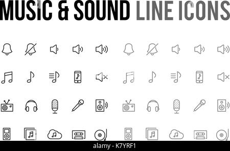 La musica e il suono linea del vettore icona per l'app, sito web mobile sensibile Illustrazione Vettoriale