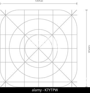 Vettore Icona app con dimensioni e lo sviluppo della linea di griglia Illustrazione Vettoriale