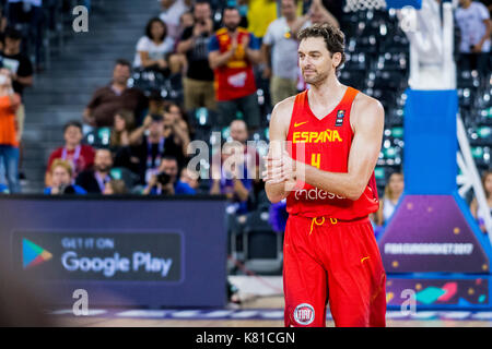 7 settembre 2017: Pau Gasol #4 (esp) durante la fiba Eurobasket 2017 - gruppo c, gioco tra Ungheria e Spagna presso la sala polivalente, Cluj - Napoca, Romania rou. foto: cronos Foto Stock