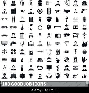 100 buon lavoro set di icone, stile semplice Illustrazione Vettoriale