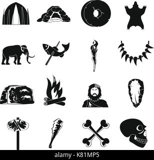 Caveman set di icone, stile semplice Illustrazione Vettoriale