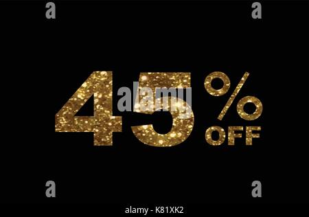 Il vettore luxury golden glitter quaranta cinque percento di sconto parola testo su sfondo nero Illustrazione Vettoriale