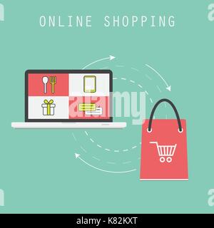 Shopping online. Concetto aziendale. illustrazione vettoriale. Piatto stile d'arte. Illustrazione Vettoriale
