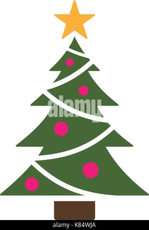 Isolato albero di natale l'icona con la stella. Colore illustrazione vettoriale Illustrazione Vettoriale