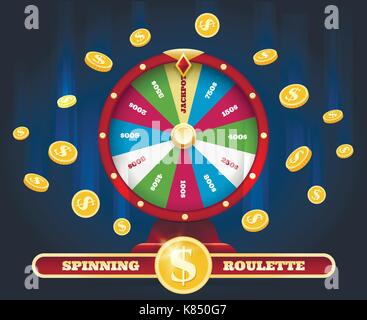 Jackpot ruota fortunato vincitore e denaro pioggia. La filatura fortuna roulette gioco Lotteria sfondo vincente illustrazione vettoriale Illustrazione Vettoriale