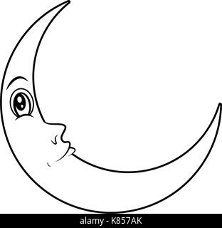 Cartoon falce di luna con occhi silhouette vettore icona simbolo design. bella illustrazione isolati su sfondo bianco Illustrazione Vettoriale