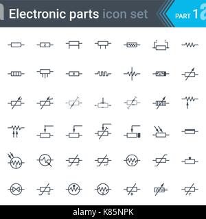 Vettore completo set di elettrico e lo schema di circuito elettronico simboli ed elementi - resistenze Illustrazione Vettoriale