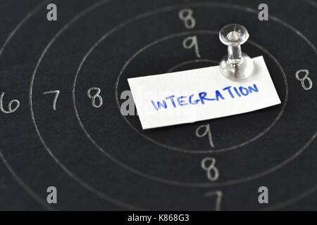Integrazione parola scritta su carta nel centro del bersaglio Foto Stock