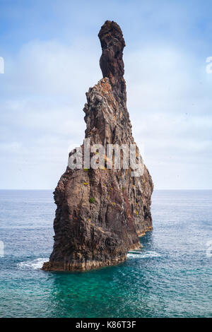 Tall isolotto roccioso della Ribeira da janela, isola di Madeira, Portogallo Foto Stock