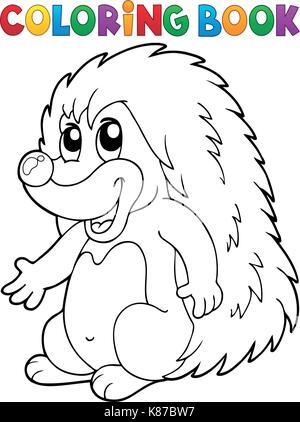 Libro da colorare riccio tema 2 - eps10 illustrazione vettoriale. Illustrazione Vettoriale