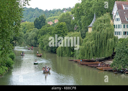 Sterline sul fiume Neckar e Tuebingen, Baden-Wuerttemberg, Germania Foto Stock