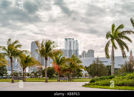 Vista sul centro di Miami in un nuvoloso e ventoso giorno. Foto Stock