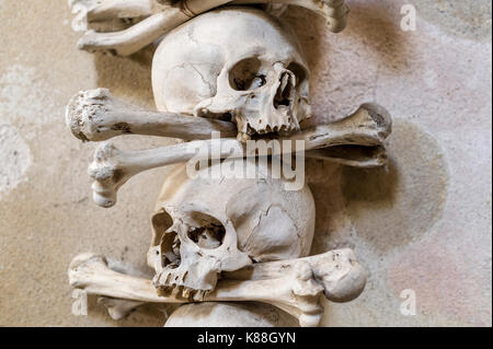 Dettagli dei teschi nell'Ossario di Sedlec Foto Stock