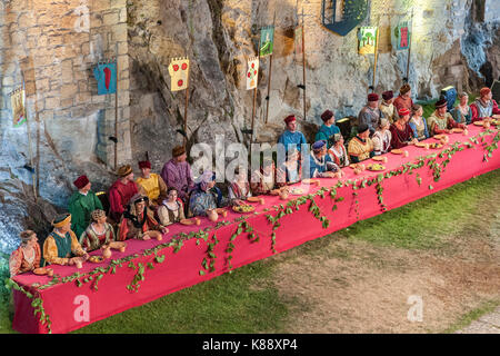 Tabella della nobiltà all annuale medievale Giorni Festival che si tiene nel centro storico di San Marino nella Repubblica di San Marino. Foto Stock