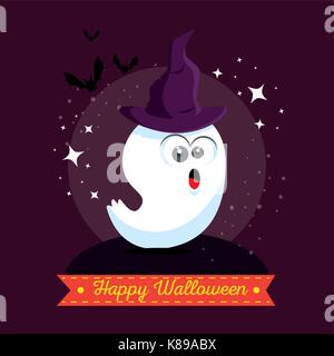 Carino ghost happy Halloween cartoon illustrazione vettoriale graphic design Illustrazione Vettoriale