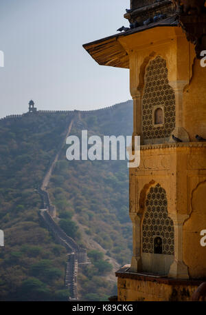 Jaipur, India - circa novembre 2016: dettaglio del forte di Amber a Jaipur Foto Stock