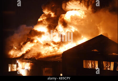 I vigili del fuoco combattono contro un warehouse che si schiaccia su White Hart Lane a Tottenham, Londra. Foto Stock