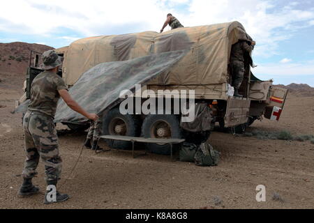 Legionari dal 13DBLE (XIII Legione Straniera Demi-Brigade) impostare il camp nel Grand barra al di fuori del deserto Tikil on April 16, 2010. Foto Stock