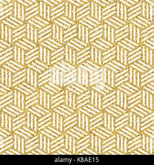 Isometrica astratta cubo 3d senza soluzione di continuità sullo sfondo del modello in oro glitter texture. Ideale per il disegno di tessuto, la carta di avvolgimento di stampa e sito web backdro Illustrazione Vettoriale