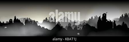 Città distrutta panorama, edifici in rovina - illustrazione vettoriale Illustrazione Vettoriale