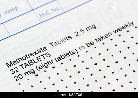 GP di prescrizione per l'auto-soppressore immunitario metotrexato, usato per il trattamento di artrite reumatoide Foto Stock