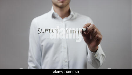 La catena di alimentazione , l' uomo la scrittura su vetro Foto Stock