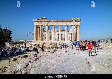 Il Partenone, dall'Acropoli in restauro rinnovo, Atene, Grecia Foto Stock