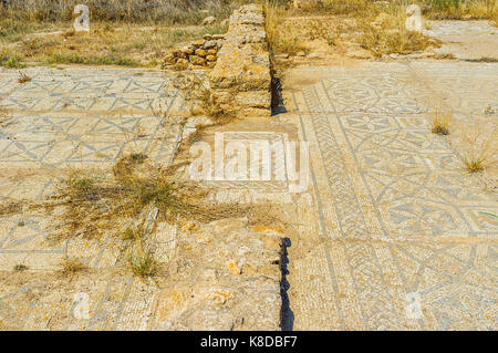 El Djem, Tunisia - 1 settembre 2015: la città è famosa tra i turisti per i suoi siti archeologici, tra cui mosaici romani, su septembe Foto Stock