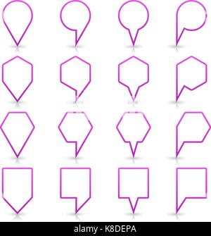 Mappa viola pin segno icona localizzazione con ombre di grigio e di riflessione su sfondo bianco in semplice stile piatto. Questo web elemento di design salva nel vettore malato Illustrazione Vettoriale