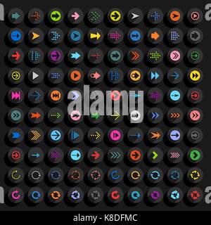 Appartamento icona a forma di freccia con lunga ombra. segno sul cerchio forme pulsante web su sfondo. Semplice, minimale, solido, stile semplice. illustrazione vettoriale Illustrazione Vettoriale