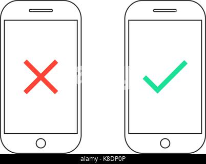 Due smartphone con sì e no segni Illustrazione Vettoriale