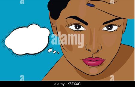 Afro American Girl pensando di smth, Sweet Dreams, illustrazione vettoriale Illustrazione Vettoriale