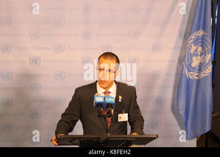 Onu, new york, Stati Uniti d'America. Xix Sep, 2017. venezuela Ministro degli esteri Jorge arreaza ha risposto a Donald Trump il discorso. Credito: Matthew russell lee/alamy live news Foto Stock