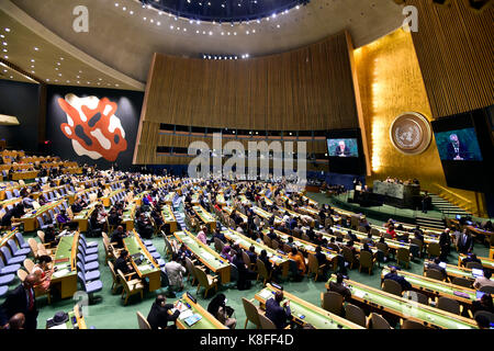 New york, Stati Uniti. Xix Sep, 2017. Presidente ceco zeman parla durante la 72a sessione dell'assemblea generale delle Nazioni Unite presso la sede dell Onu a new york, Stati Uniti d'America, 19 settembre 2017. Credito: roman vondrous/ctk foto/alamy live news Foto Stock