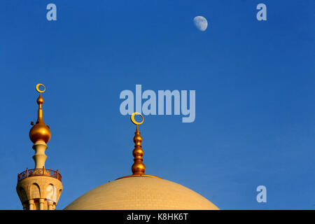Cupola e freccia. Luna di crescent. moschea sheikh zayed. 1995. emirato di abu dhabi. Foto Stock