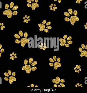 Oro zampa del cane seamless pattern, sfondo pet nel lusso golden glitter stile. Ideale per doggy prodotto. eps10 vettore. Illustrazione Vettoriale