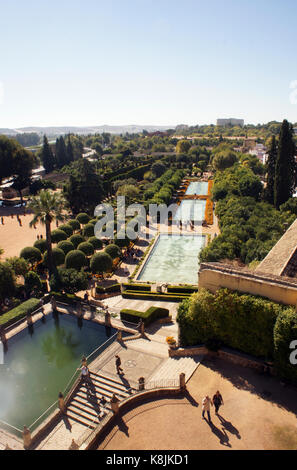 Veduta aerea di Alcazar a Cordoba, Spagna Foto Stock