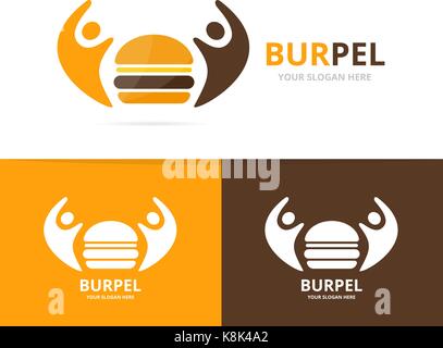 Vector burger e persone di combinazione di logo. hamburger e famiglia simbolo o icona. unici un fast food e unione, guida, collegare, team logotipo di modello di progettazione. Illustrazione Vettoriale