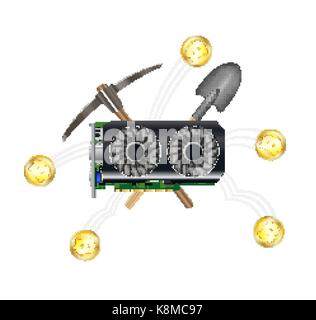 Computer graphic card vga bitcoin mining Illustrazione Vettoriale