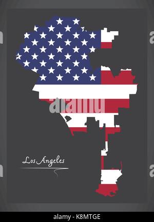 Los Angeles mappa con american bandiera nazionale illustrazione Illustrazione Vettoriale