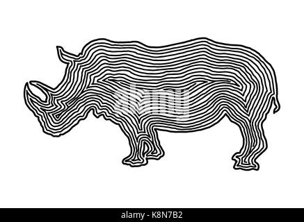 Un rinoceronte icona illustrazione in nero linea offset. Stile di impronte digitali per il logo o design in background. Illustrazione Vettoriale