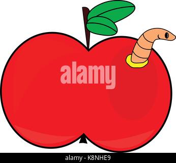 Cartoon apple con vettore di worm icona simbolo design. illustrazione isolati su sfondo bianco Illustrazione Vettoriale