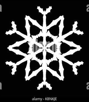Il simbolo del fiocco di neve sull'icona silhouette, simbolo, design. Inverno, natale illustrazione vettoriale isolati su sfondo nero. Illustrazione Vettoriale